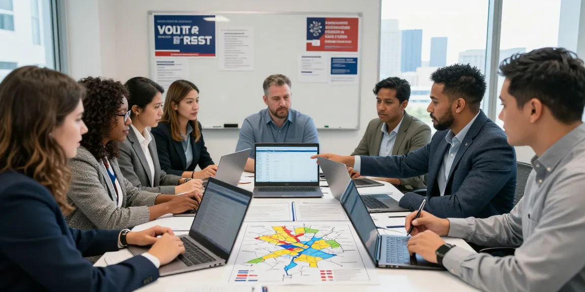 A political consultant discusses how much does a political consultant cost with a campaign team during a strategy meeting, analyzing voter data and strategies.